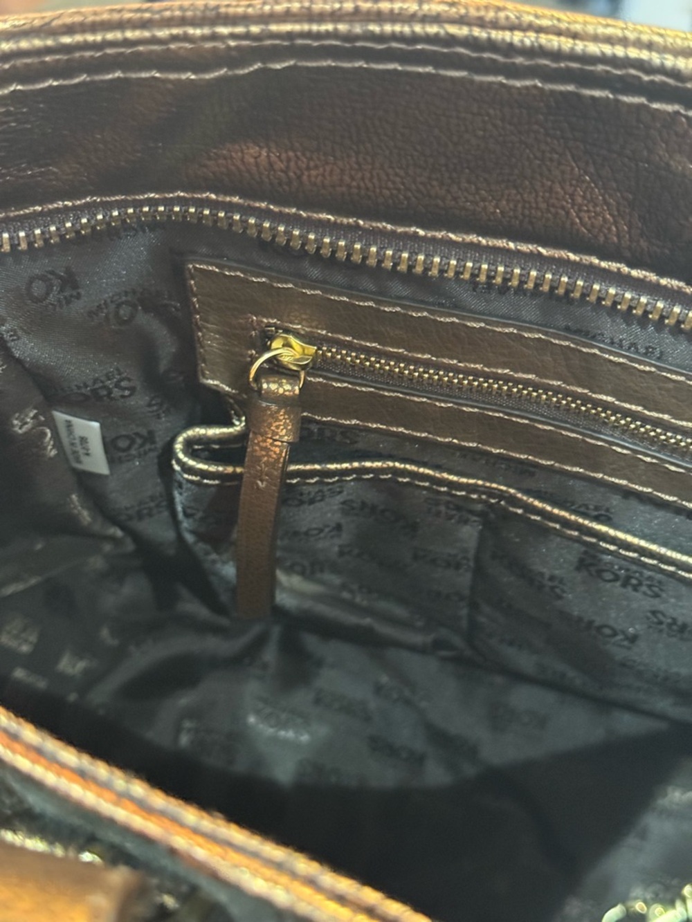 Vintage Michael Kors Brown & Gold Logo Tote with Snake-Print Center - Picture 11 of 13